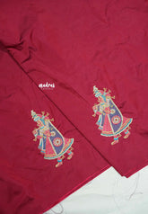 Beet red - Mayuri - 1 mtr Silk Cotton Embroidered Blouse Piece – Rajasthani Woman Motif